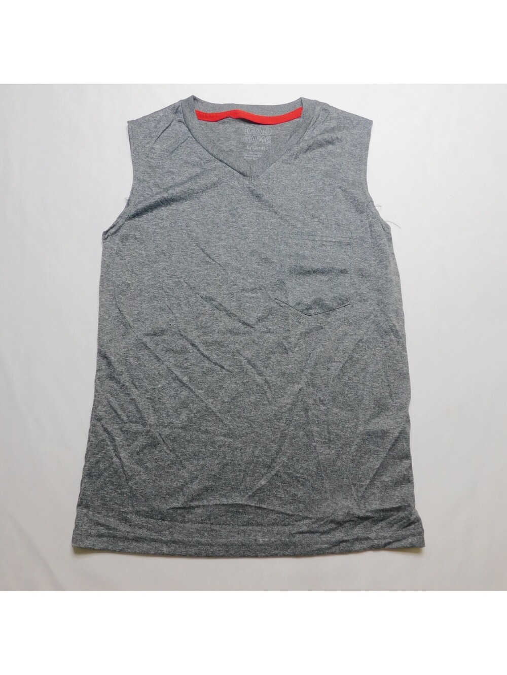 Mad Game Boys Sleeveless Shirt Size L 12/14 Gray Heathered V-Neck Pocket Tank To